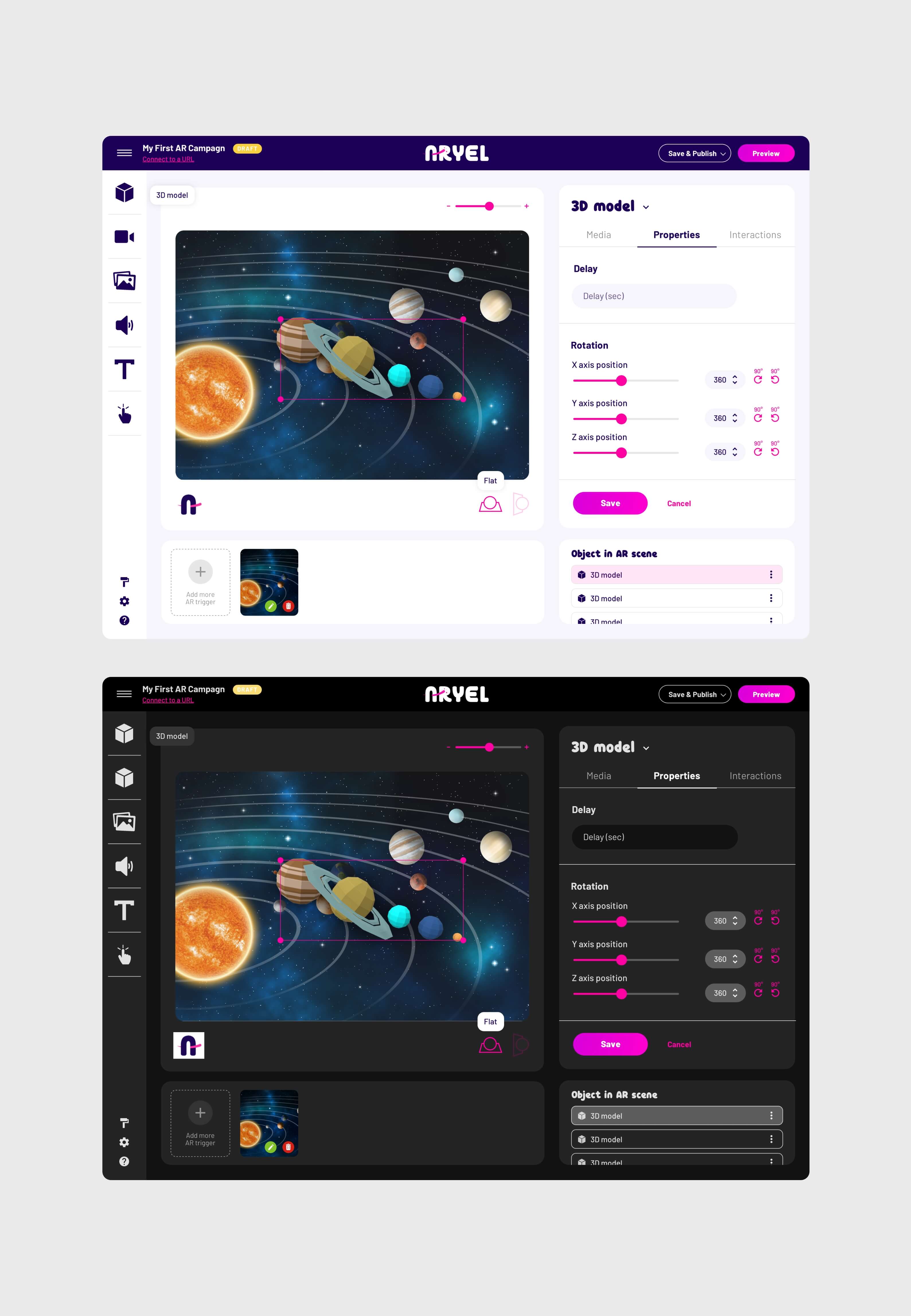 Aryel light mode e dark mode