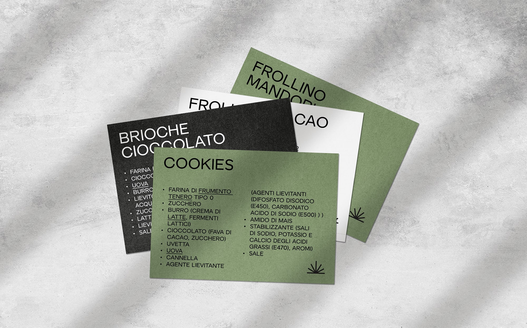Biglietti informativi ingredienti